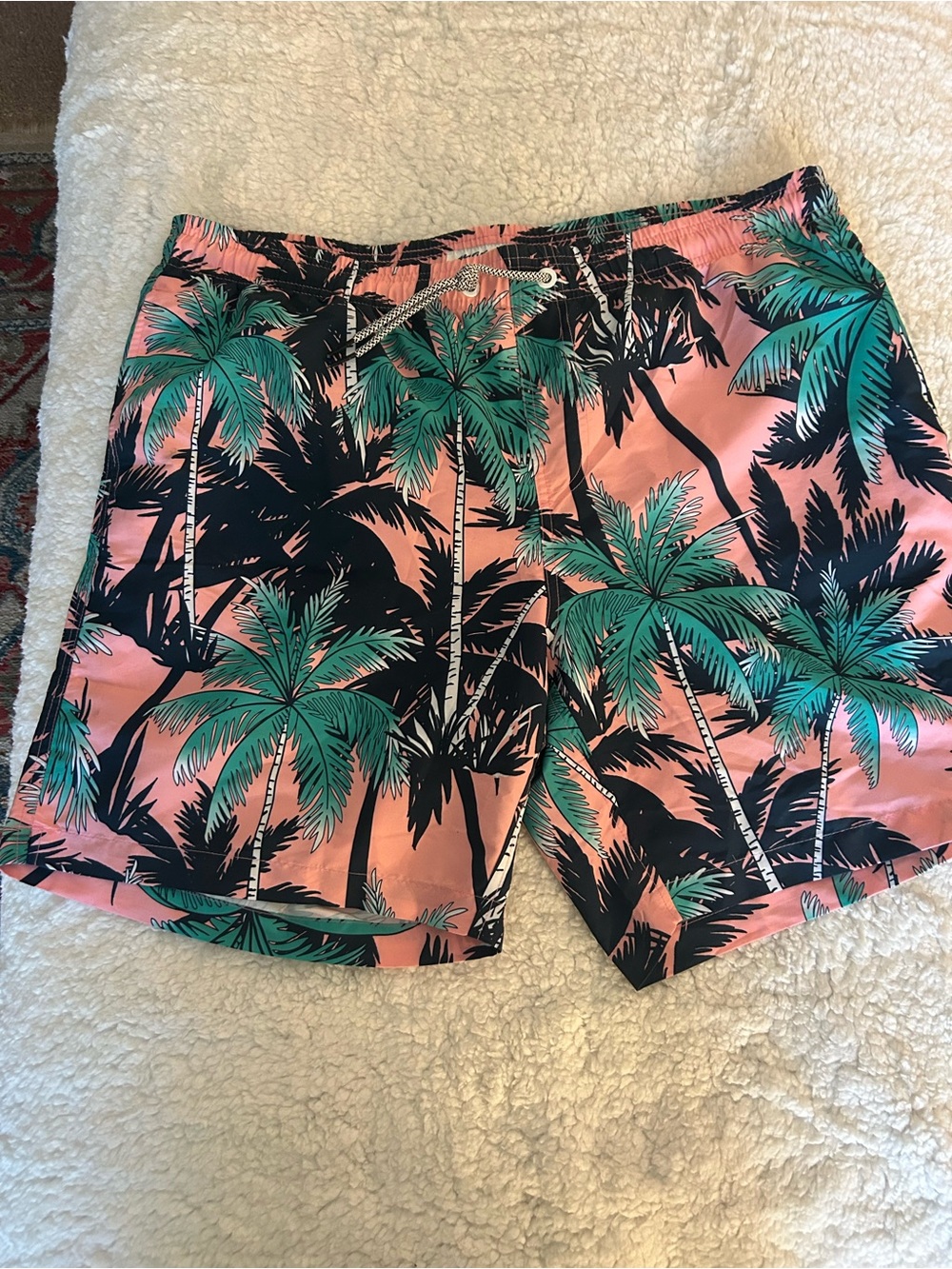 Men's Pink Tropical Palm Print Swim Trunks
